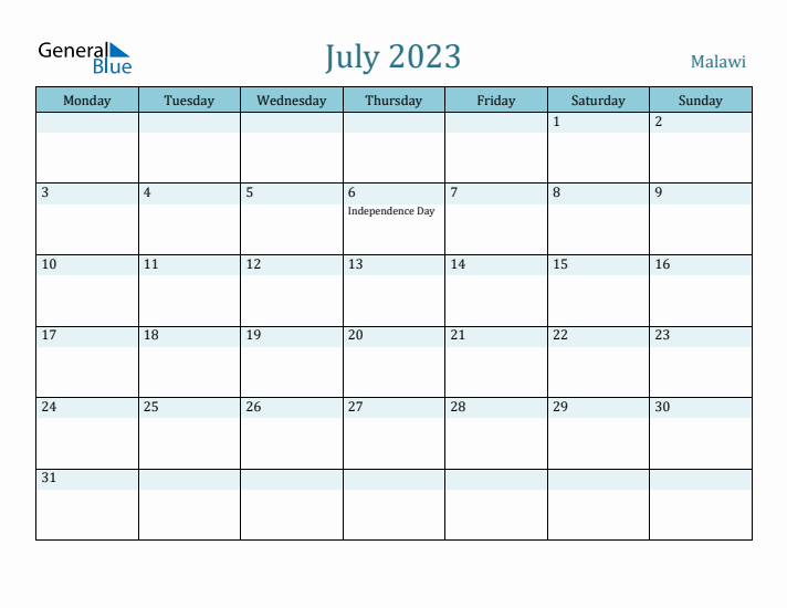 July 2023 Calendar with Holidays