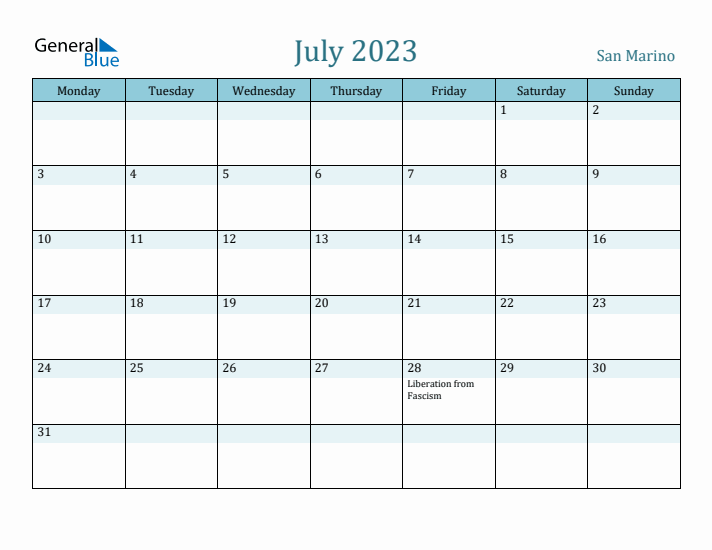 July 2023 Calendar with Holidays