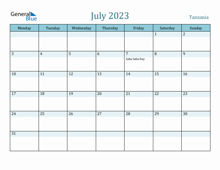 July 2023 Calendar with Holidays