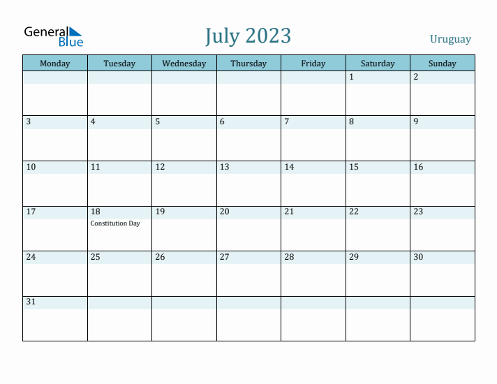 July 2023 Calendar with Holidays