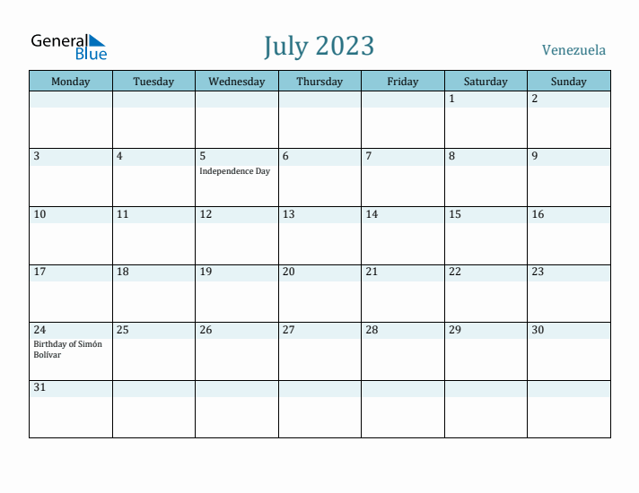 July 2023 Calendar with Holidays