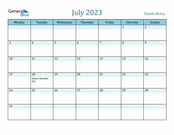 July 2023 Calendar with Holidays