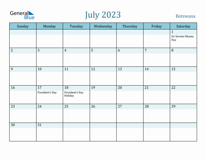 July 2023 Calendar with Holidays