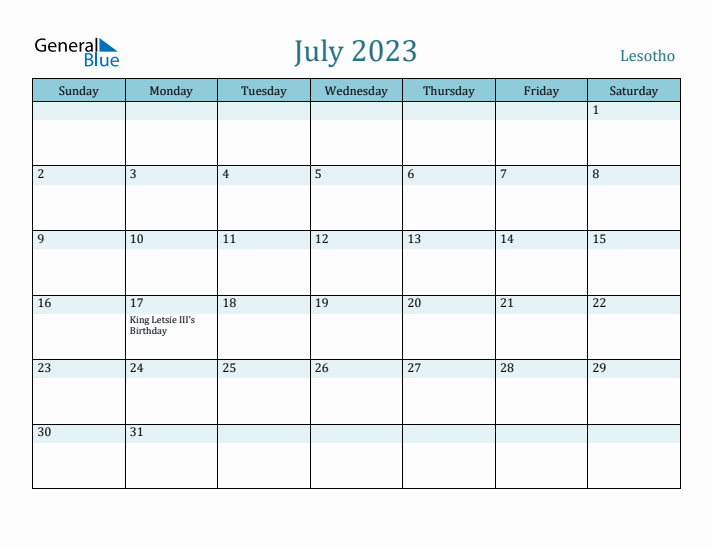 July 2023 Calendar with Holidays