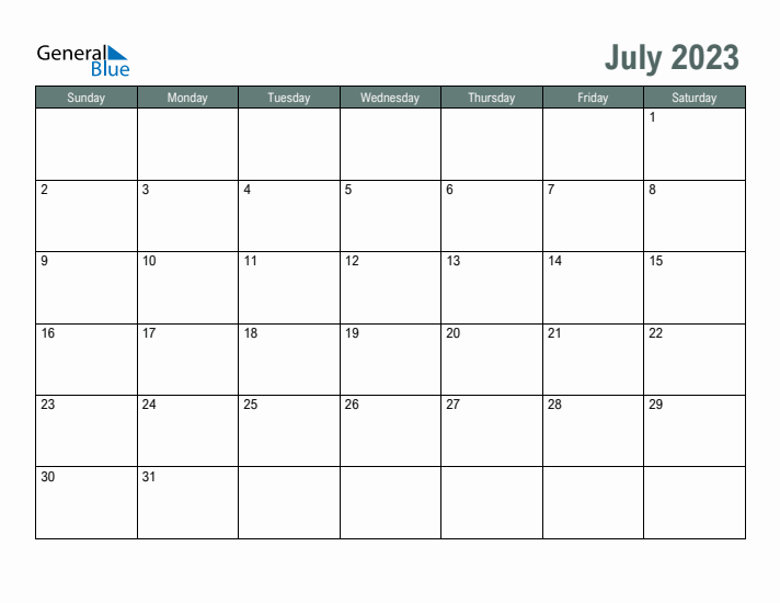 Free Printable July 2023 Calendar