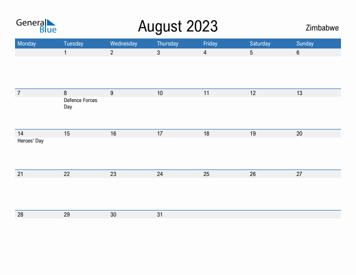 Fillable August 2023 Calendar