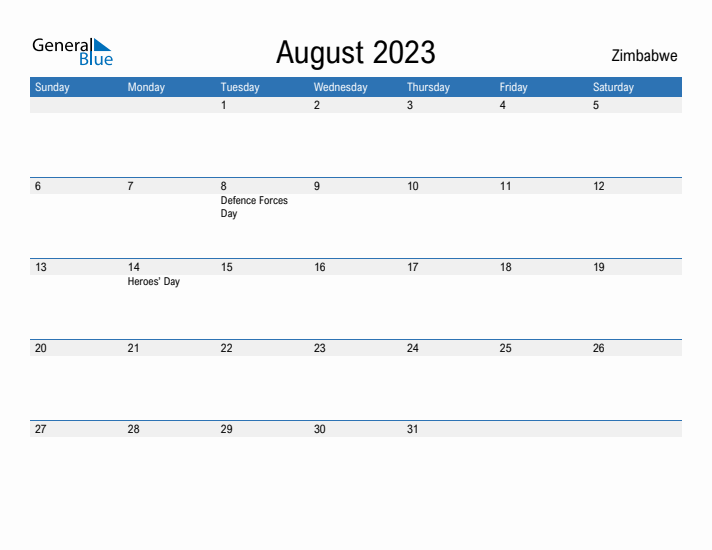 Fillable August 2023 Calendar