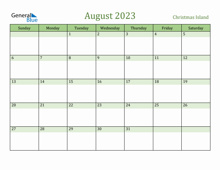 August 2023 Calendar with Christmas Island Holidays