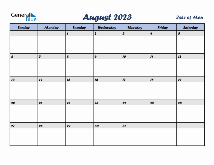 August 2023 Calendar with Holidays in Isle of Man