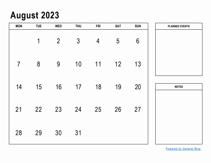 August 2023 Calendar Planner