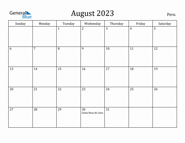 August 2023 Calendar Peru