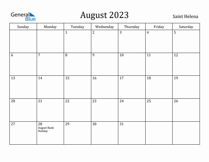 August 2023 Calendar Saint Helena