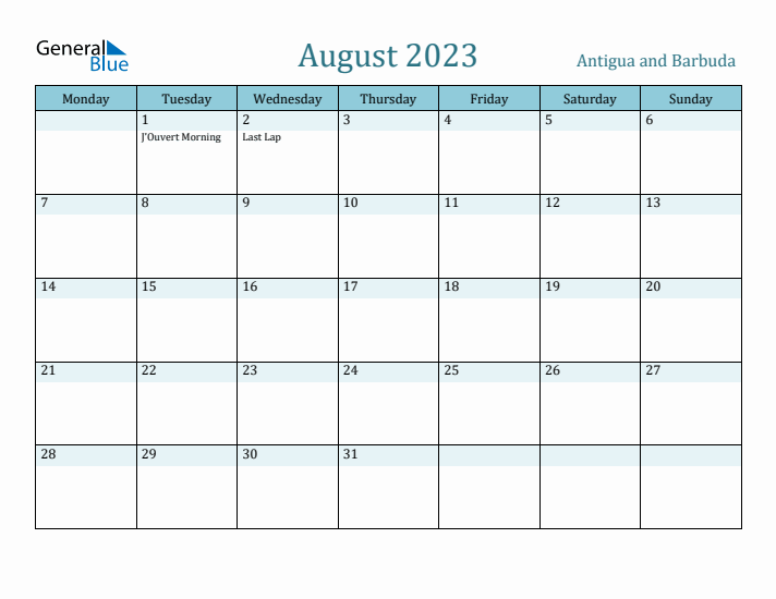 August 2023 Calendar with Holidays