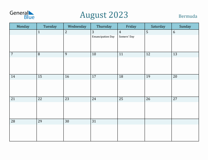 August 2023 Calendar with Holidays