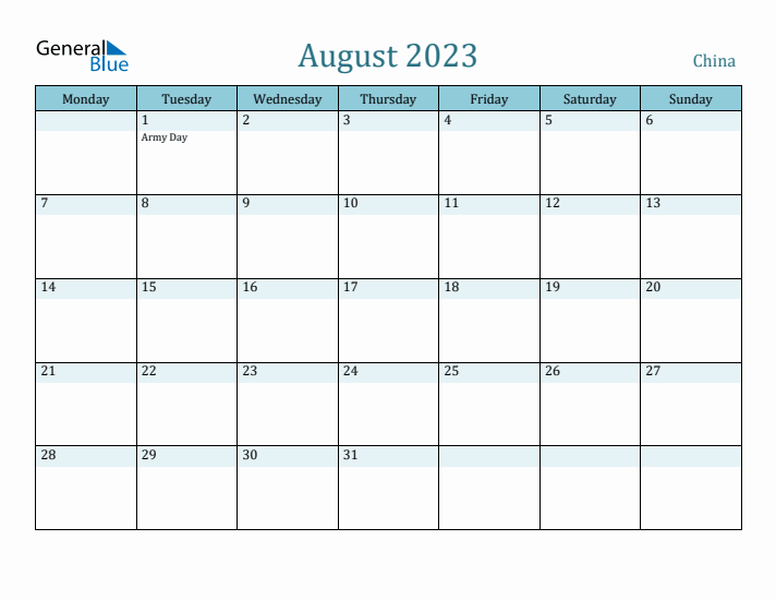 August 2023 Calendar with Holidays