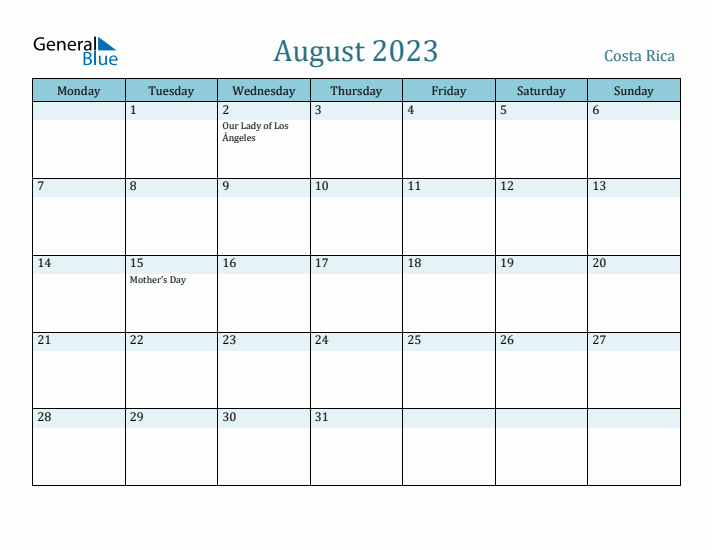 August 2023 Calendar with Holidays