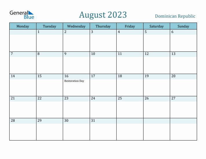 August 2023 Calendar with Holidays