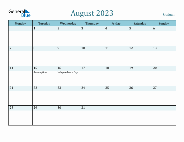 August 2023 Calendar with Holidays