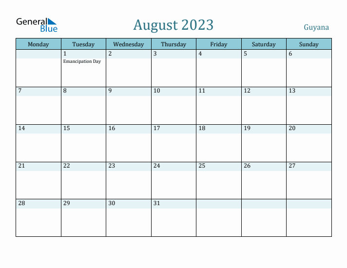 August 2023 Calendar with Holidays