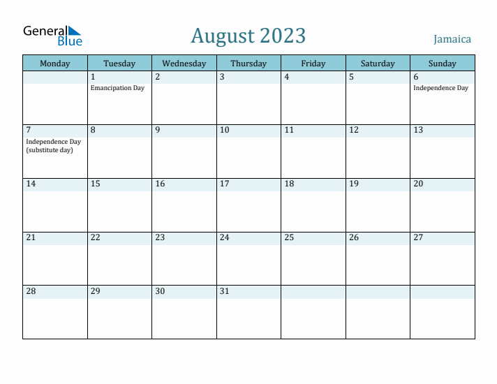 August 2023 Calendar with Holidays