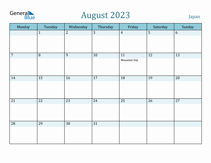 August 2023 Calendar with Holidays