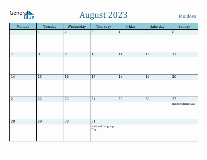 August 2023 Calendar with Holidays