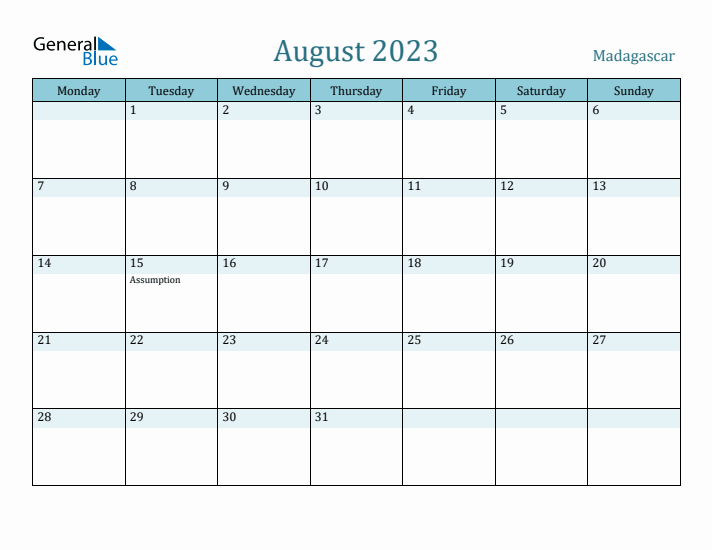 August 2023 Calendar with Holidays