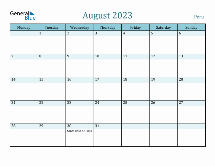 August 2023 Calendar with Holidays