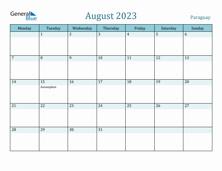 August 2023 Calendar with Holidays