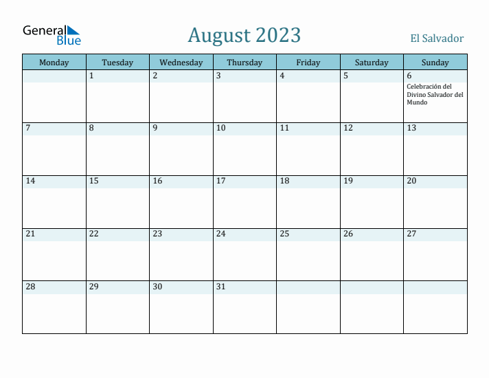 August 2023 Calendar with Holidays