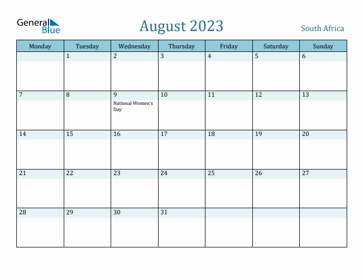 August 2023 Calendar with Holidays