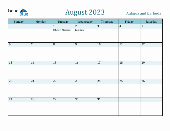 August 2023 Calendar with Holidays