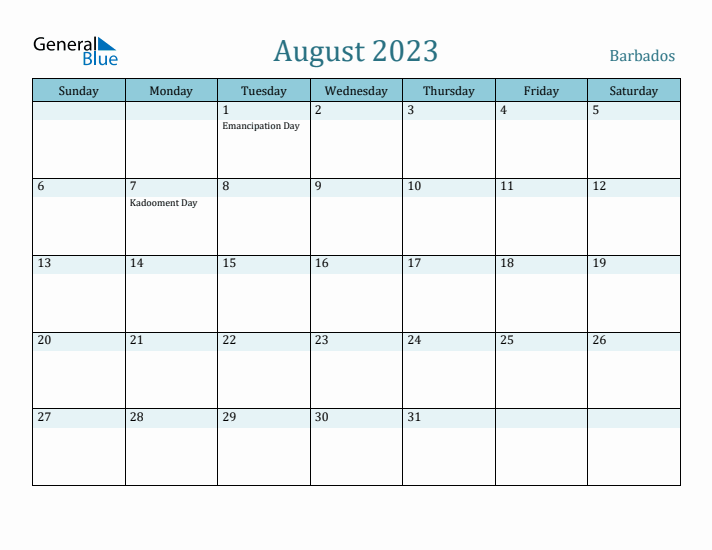 August 2023 Calendar with Holidays