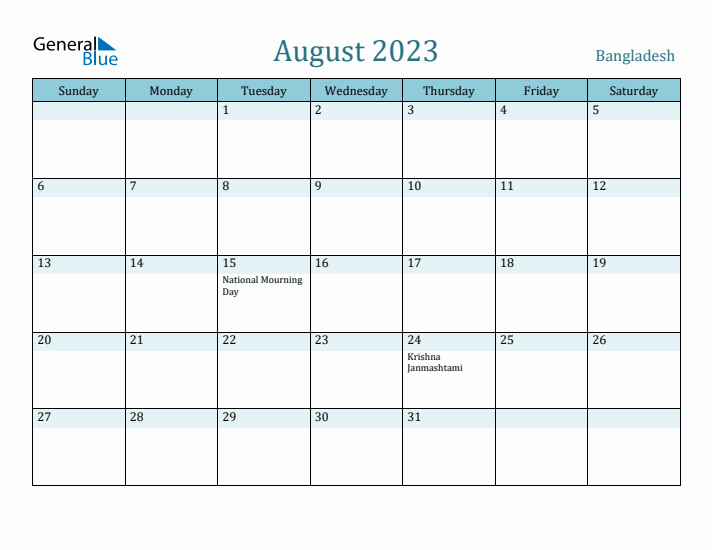 August 2023 Calendar with Holidays