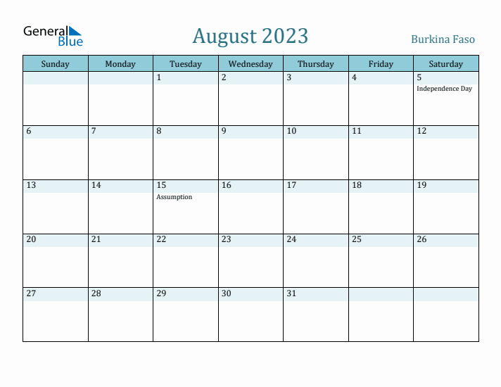 August 2023 Calendar with Holidays