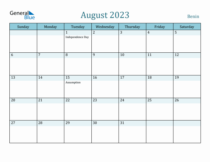 August 2023 Calendar with Holidays