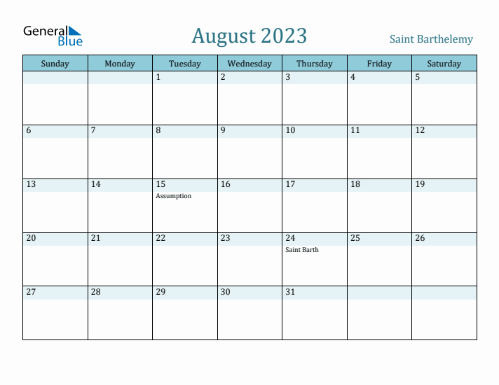 August 2023 Calendar with Holidays