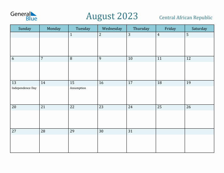 August 2023 Calendar with Holidays