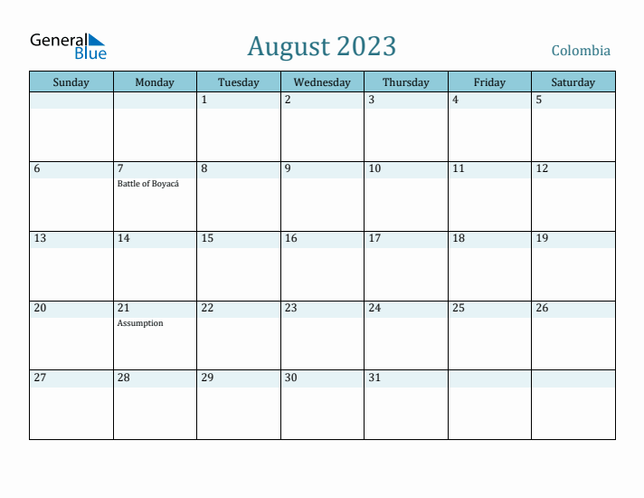 August 2023 Calendar with Holidays