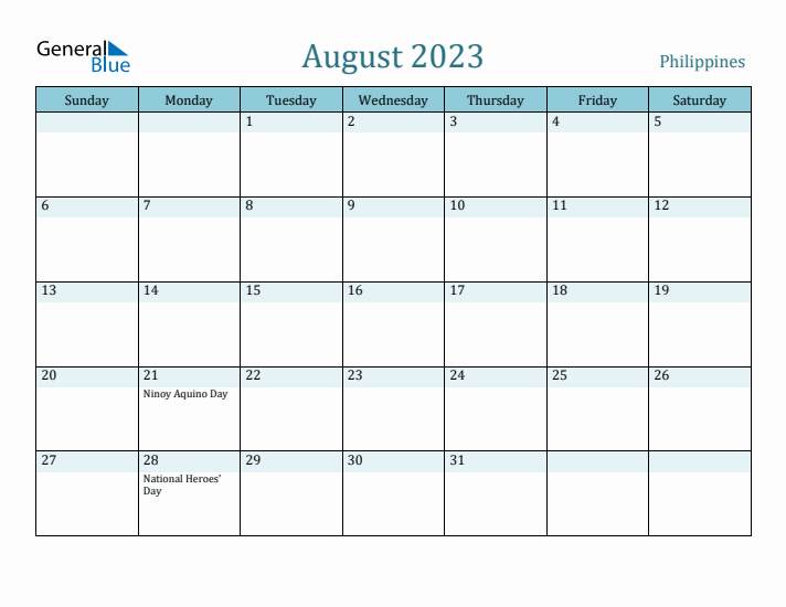 August 2023 Calendar with Holidays