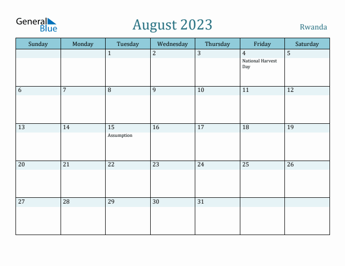 August 2023 Calendar with Holidays