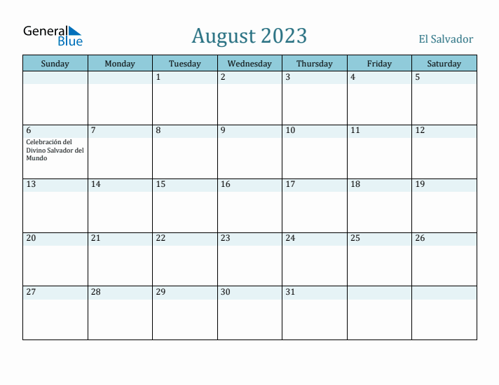 August 2023 Calendar with Holidays