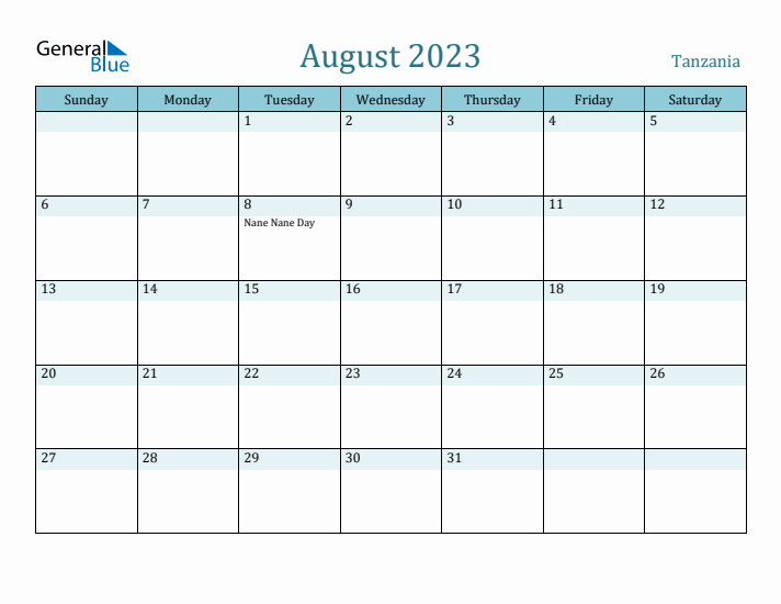 August 2023 Calendar with Holidays