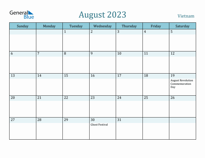 August 2023 Calendar with Holidays