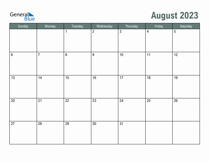 Free Printable August 2023 Calendar