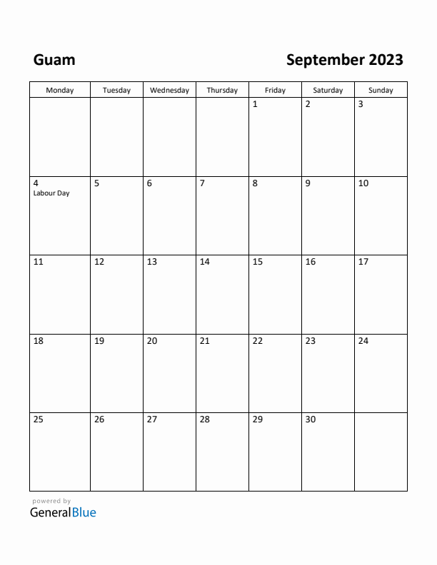 September 2023 Calendar with Guam Holidays