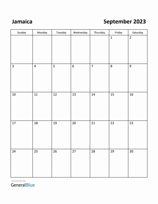 September 2023 Calendar with Jamaica Holidays