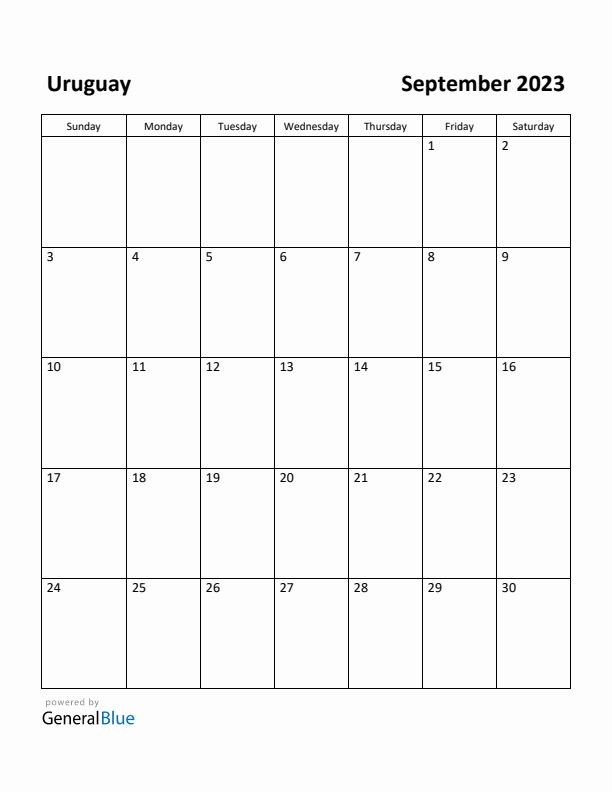 September 2023 Calendar with Uruguay Holidays