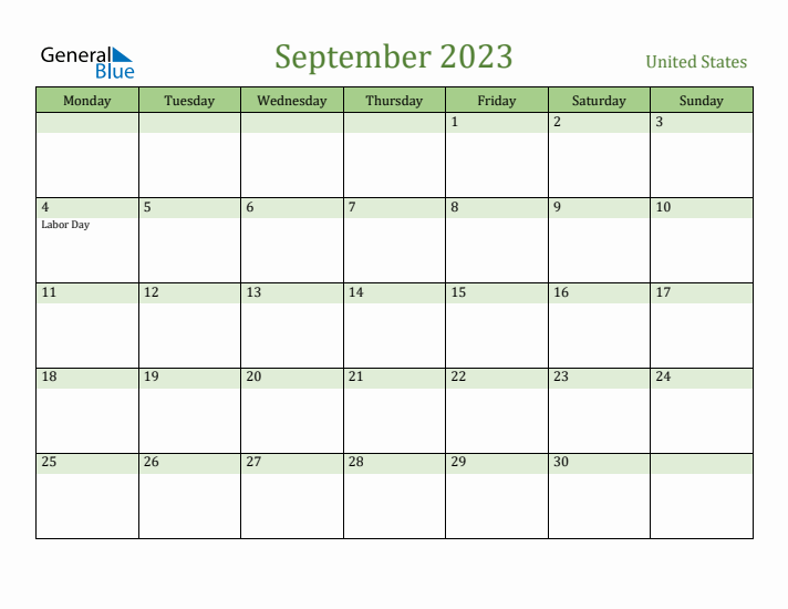 September 2023 Calendar with United States Holidays