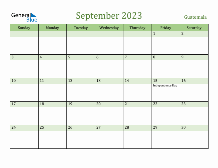 September 2023 Calendar with Guatemala Holidays